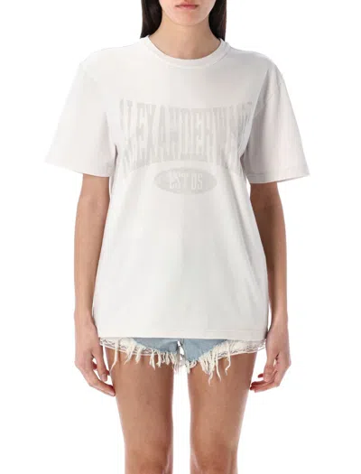 Alexander Wang T T By Alexander Wang Distressed Logo Cotton Tee In White