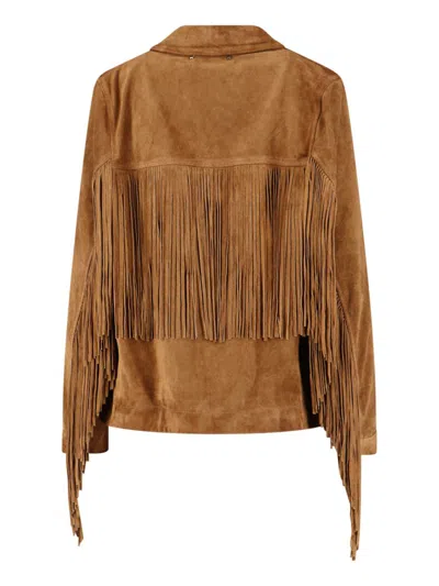 Golden Goose Journey Ws Jacket With Fringes In Waxed Calf Leat In Brown