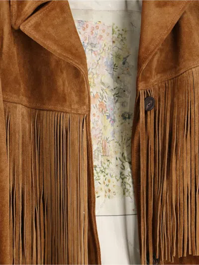 Golden Goose Journey Ws Jacket With Fringes In Waxed Calf Leat In Brown
