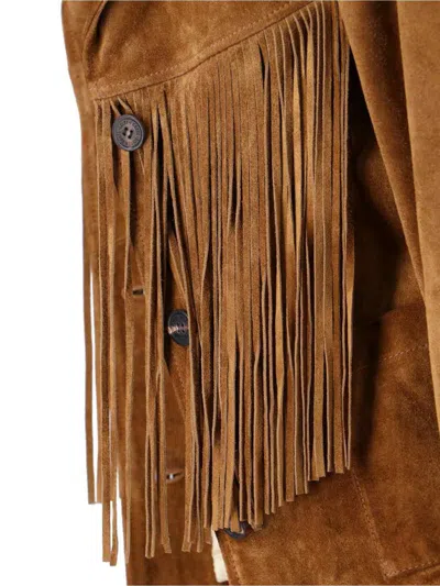 Golden Goose Journey Ws Jacket With Fringes In Waxed Calf Leat In Brown