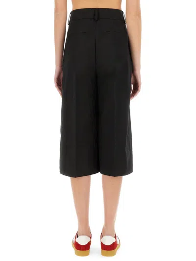 Msgm Wide Fit Cropped Pants With Front Pleats In Black