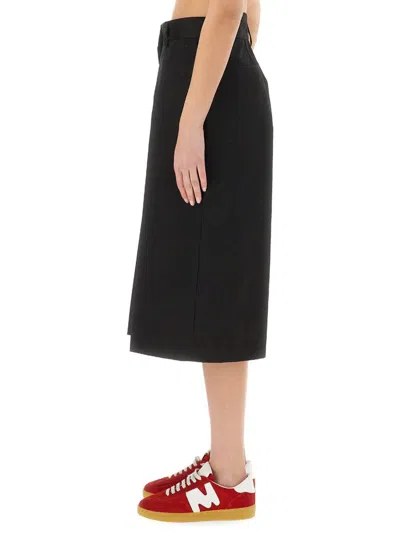 Msgm Wide Fit Cropped Pants With Front Pleats In Black
