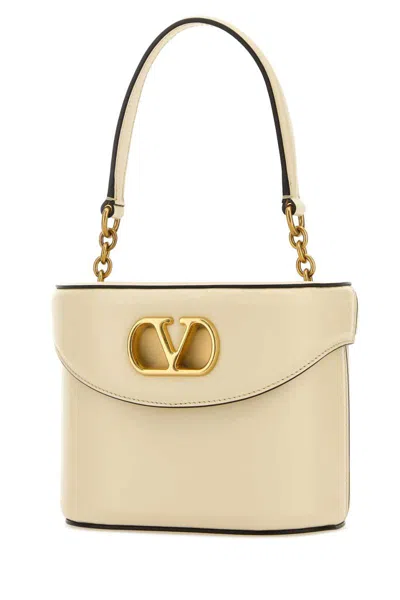 Valentino Garavani Ivory Leather Vlogo Signature Bucket Bag In Neutral