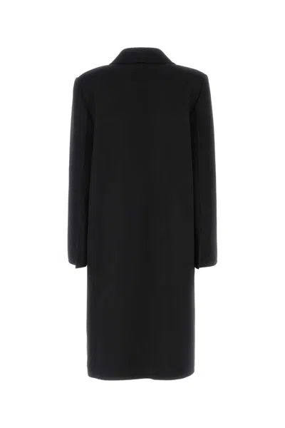 Fendi Straight-fit Midi Coat With Side Slits At The Bottom In Black