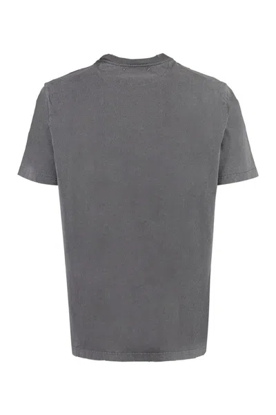 Golden Goose Green Crewneck T-shirt With Logo On The Front And Logo Patch On The Front In Dustyolive