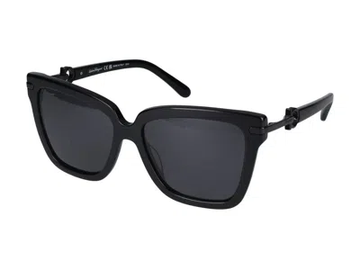 Ferragamo Black Acetate Sunglasses In Black