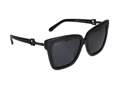 Ferragamo Black Acetate Sunglasses In Black