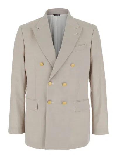 Reveres 1949 Beige Double Breasted Jacket With Peak Lapels In Virgin Wool And Cotton Blend Woman In Multi