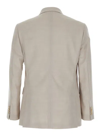 Reveres 1949 Beige Double Breasted Jacket With Peak Lapels In Virgin Wool And Cotton Blend Woman In Multi