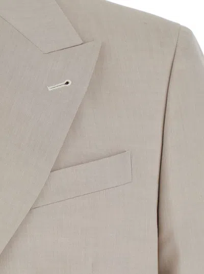 Reveres 1949 Beige Double Breasted Jacket With Peak Lapels In Virgin Wool And Cotton Blend Woman In Multi