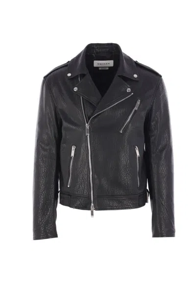 Alexander Mcqueen Piercing Leather Jacket In Black