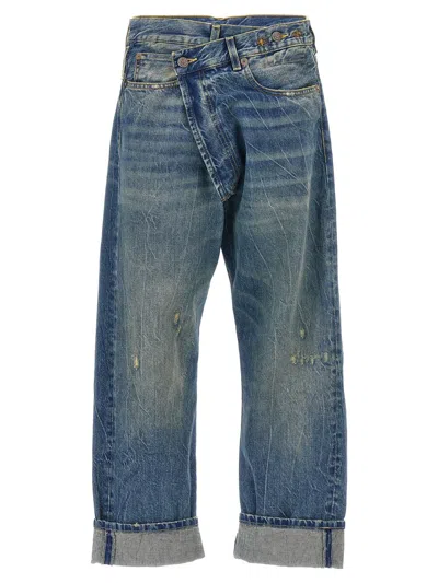 R13 Crossover Waist Distressed Jeans In Blue