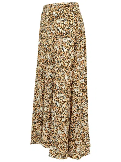 Isabel Marant Patterned Silk Blend Skirt With Flared Fit In Brown
