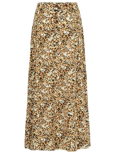 Isabel Marant Patterned Silk Blend Skirt With Flared Fit In Brown