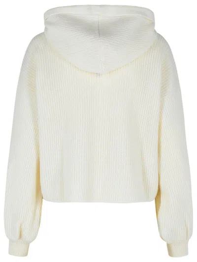 Msgm Cropped Knit Sweater With Hood And Balloon Sleeves In White