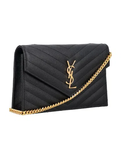 Saint Laurent Cassandre Chain Wallet In Brown