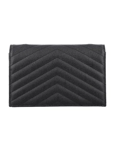 Saint Laurent Cassandre Chain Wallet In Brown