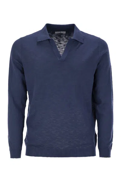 Pt Torino Buttonless Collar Polo Shirt With Slim Fit In Blue