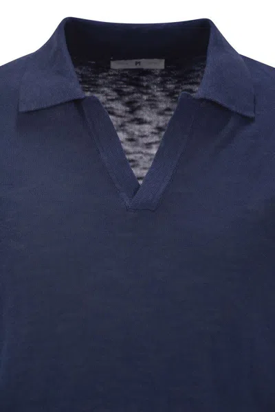 Pt Torino Buttonless Collar Polo Shirt With Slim Fit In Blue