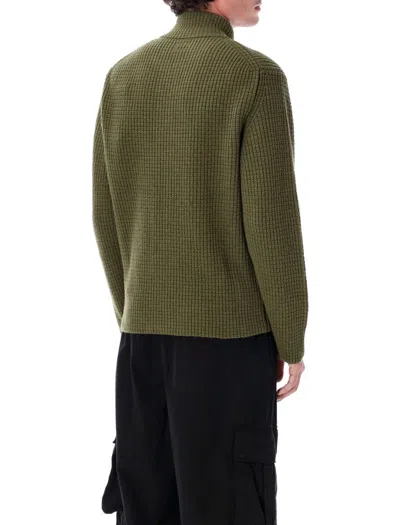 C.p. Company Textured Green Zip-up Knitwear With High Collar In Green