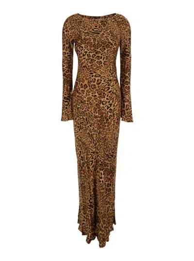 Twinset Brown Dress With Round Neck And All-over Leopard Print In Viscose Woman In Brown