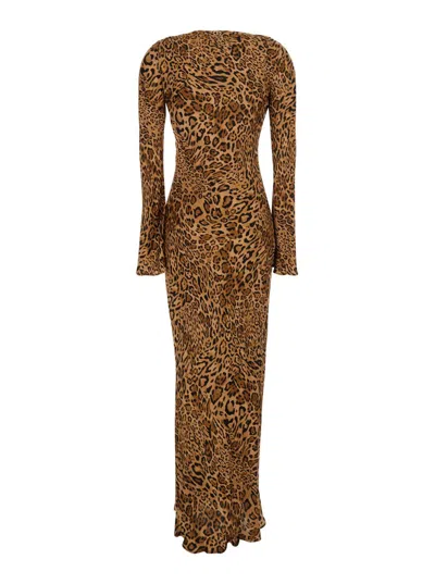 Twinset Brown Dress With Round Neck And All-over Leopard Print In Viscose Woman In Brown