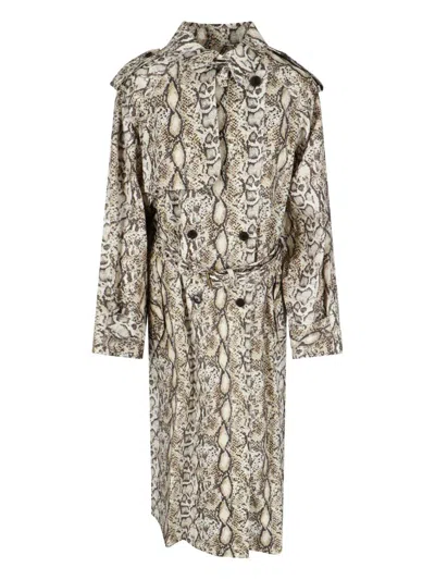 Isabel Marant Printed Animal Belted Waist Long Jacket In Brown