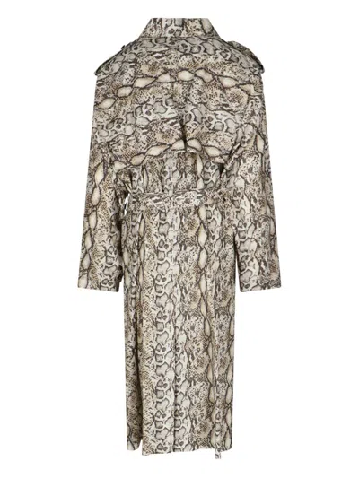 Isabel Marant Printed Animal Belted Waist Long Jacket In Brown