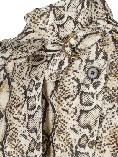 Isabel Marant Printed Animal Belted Waist Long Jacket In Brown