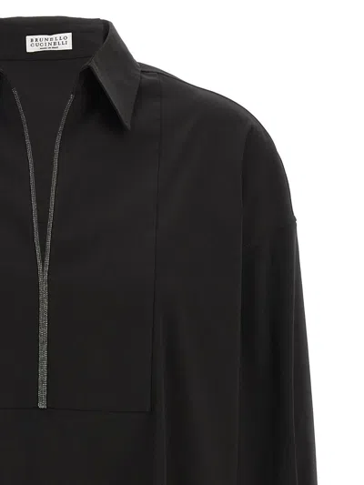 Brunello Cucinelli Collared V-neck Shirt Front Placket Detail In Black
