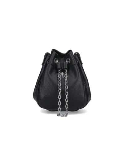 Vivienne Westwood Pebbled Black Bag With Drawstring Closure And Chain Accents In Black