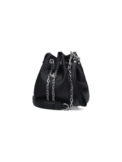 Vivienne Westwood Pebbled Black Bag With Drawstring Closure And Chain Accents In Black