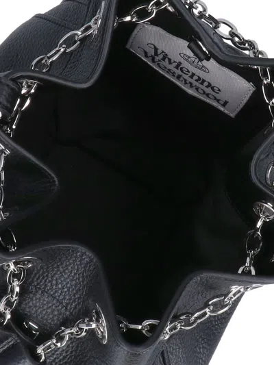 Vivienne Westwood Pebbled Black Bag With Drawstring Closure And Chain Accents In Black