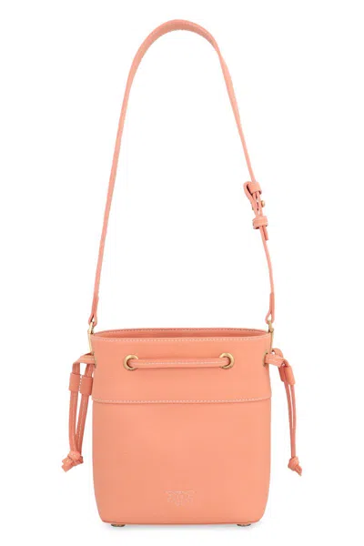 Pinko Leather Bucket Bag In Orange