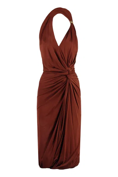 Bottega Veneta Draped Jersey Dress In Brown