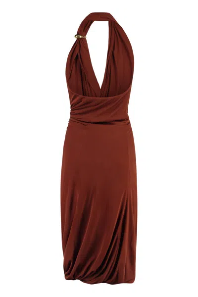 Bottega Veneta Draped Jersey Dress In Brown