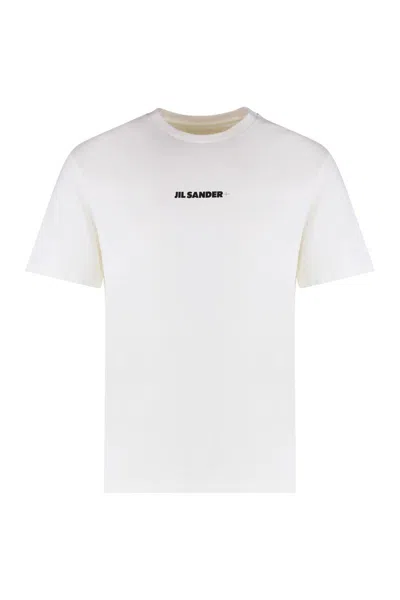 Jil Sander White T-shirt With Short Sleeves And Contrasting Logo Print In Cotton Man In White