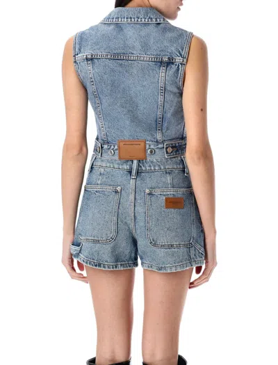 Alexander Wang Clear Bead Hotfix Denim Vest In Blue