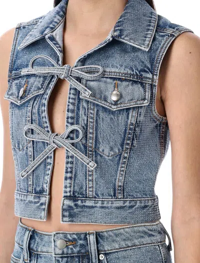 Alexander Wang Clear Bead Hotfix Denim Vest In Blue