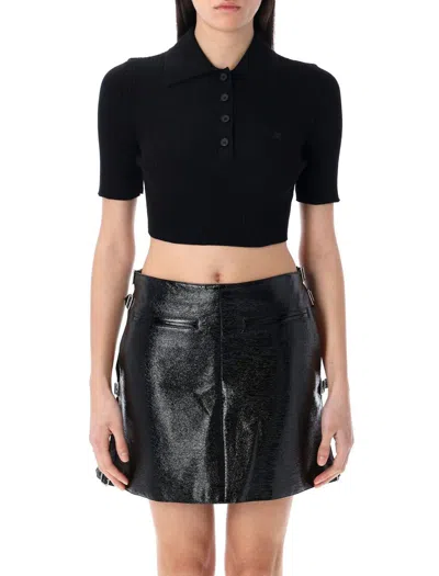 Courrèges Cropped Knit Polo In Black