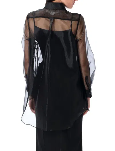 Comme Des Garçons Layered Wool Mesh And Tulle Shirt In Black