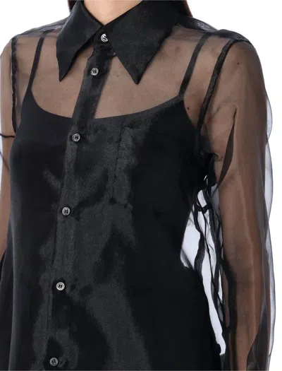 Comme Des Garçons Layered Wool Mesh And Tulle Shirt In Black