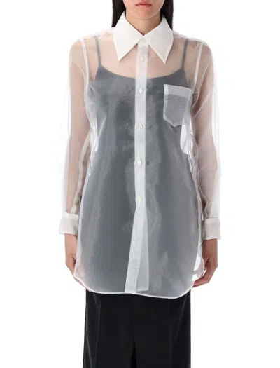 Comme Des Garçons Layered Wool Mesh And Tulle Shirt In White