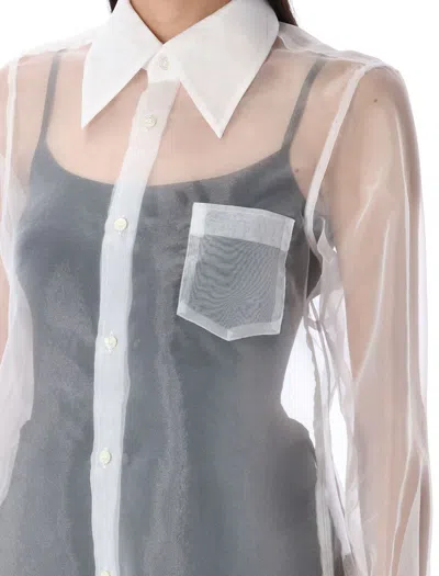 Comme Des Garçons Layered Wool Mesh And Tulle Shirt In White