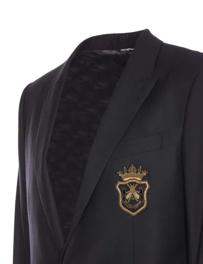 Dolce & Gabbana Dolce&gabbana Men Wool And Silk Monobreasted Jacket With Patch In Black