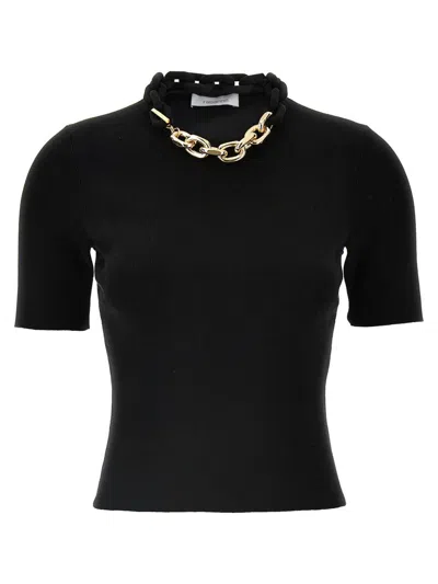 Rabanne Black Silk And Cotton T-shirt With Chain In Black