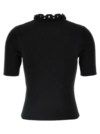 Rabanne Black Silk And Cotton T-shirt With Chain In Black