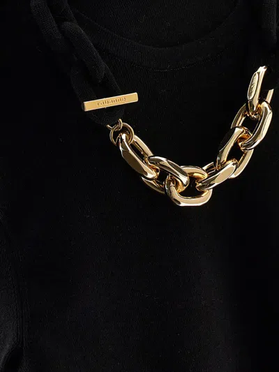 Rabanne Black Silk And Cotton T-shirt With Chain In Black