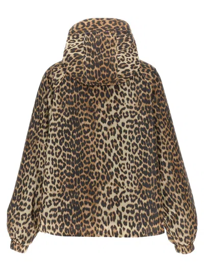 Ganni 'leopard Print Nylon' Windbreaker In Multi