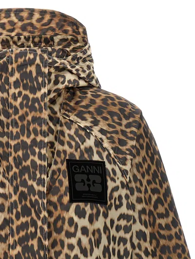 Ganni 'leopard Print Nylon' Windbreaker In Multi